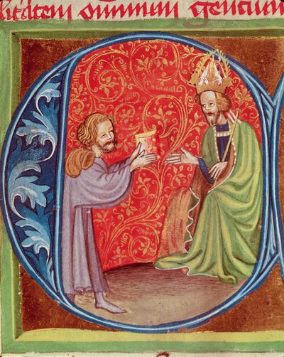 يقدم المؤلف كتابه إلى تشارلز الرابع (1316-78) في بوهيميا ، من Opus Ruralium Commodorum بقلم بيترو دي كريسينزي (1230-1321) بواسطة المدرسة التشيكية