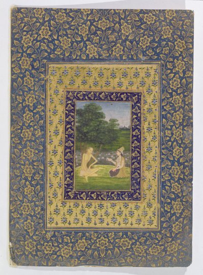 ليلى ريدينج إلى مجنون ، التي تجلس تحت شجرة بالقرب من بركة لوتس ، دلهي ، 1720-40 بواسطة دال تشاند