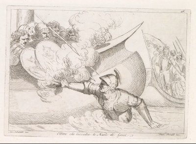 أشعل هيكتور النار في السفن اليونانية Ettore che incendia le Navi de Greci (العنوان على الكائن) بواسطة داميان بيرناتي