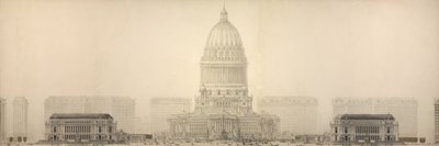اللوحة 131 من خطة شيكاغو ، 1909: شيكاغو. عرض الارتفاع لمجموعة المباني ... بواسطة دانيال بورنهام