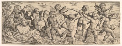العذراء والطفل مع الملائكة يرقصان في المناظر الطبيعية ، 1530s. بواسطة دانيال هوبفر