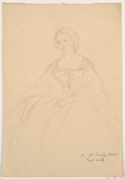 رسم، السيدة شيبارد غاندي جالسة؛ في الوجه: رسم تخطيطي خطي، 1859 بواسطة دانييل هنتنغتون