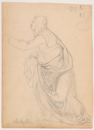 رسم، امرأة ترتدي رداءً وتمد يدها، بعد ماريوتو ألبيتنيللي، 1844 بواسطة دانييل هنتنغتون