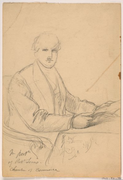 رسم، روبرت لينوكس جالسًا على مكتب في صورة شخصية لغرفة التجارة، 1865 بواسطة دانييل هنتنغتون