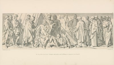 اليوم السابق للمعركة. فارس ، مع الرهبان ، أرسله ويليام للتفاوض مع هارولد بواسطة Daniel Maclise