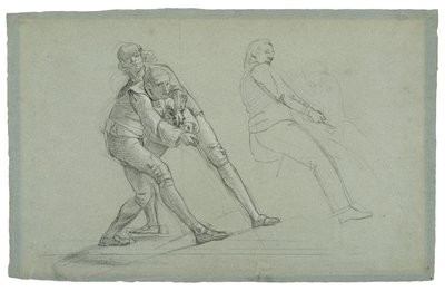 دراسة حصار جبل طارق (دراسة الأشكال التي تسحب على الحبل) ، 1785-1786 (طباشير أبيض وأسود على ورق رمادي - أزرق) بواسطة دانيال ميتينز