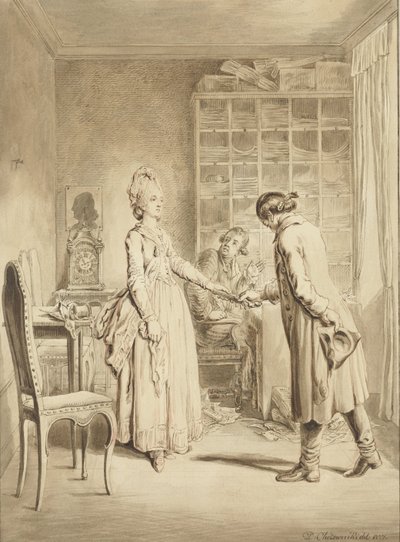 يسلم لوت المسدسات إلى خادم Werther بواسطة Daniel Nikolaus Chodowiecki