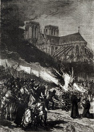حرق فرسان المعبد ، رسم توضيحي من "تاريخ فرنسا" لجول ميشيليه (1798-1874) بواسطة دانيال Urrabieta Vierge