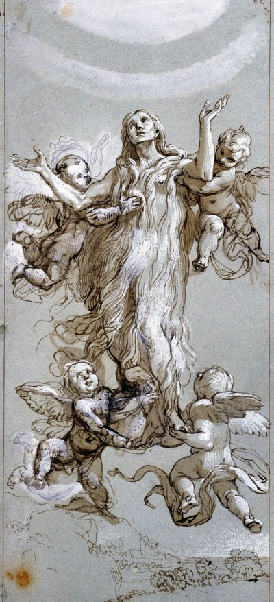 افتراض القديسة مريم المجدلية بتوجيه من الملائكة رسم لدانييل كريسبي (1598-1630) القرن السابع عشر مدريد ، متحف برادو بواسطة دانييلي كريسبى