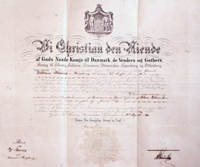 براءات الاختراع التي وقعها كريستيان التاسع من الدنمارك بتعيين ويليام كيسويك قنصلًا دنمركيًا في هونغ كونغ ، الصين ، 1880 بواسطة المدرسة الدنماركية