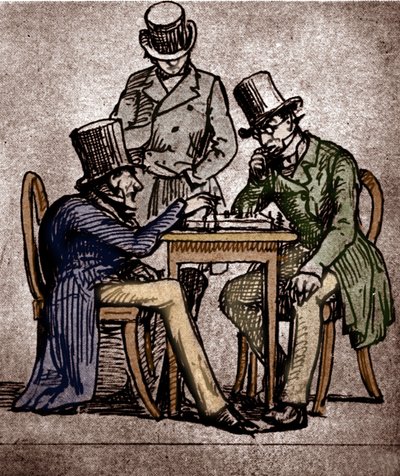 Soren Kierkegaard Playing Chess (pen and ink with wash on paper) بواسطة المدرسة الدنماركية