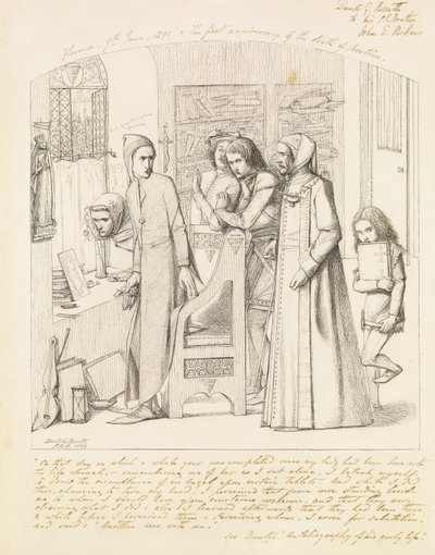 دانتي يرسم ملاكًا في الذكرى الأولى لوفاة بياتريس ، 1848-189 بواسطة دانتي جابرييل تشارلز روسيتي
