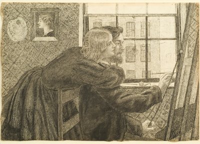 GP Boyce مع Fanny Cornforth في Rossettis Studio ، Chatham Place ، c.1858 (حبر على ورق) بواسطة دانتي جابرييل تشارلز روسيتي