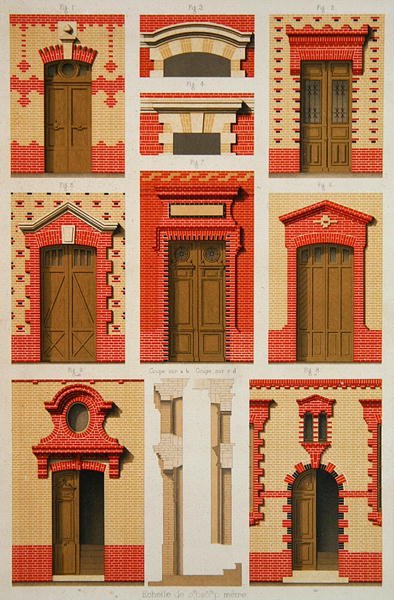 تصميمات للإسقاطات والأقواس من الطوب ، رسم توضيحي من La Brique Ordinaire بقلم J.Lacroux ، Editions Ducher بواسطة دومونت دومونت