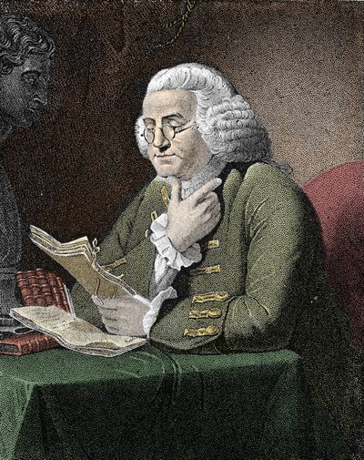 صورة لبنجامين فرانكلين (1706-1790) ، الفيلسوف والفيزيائي والسفير الأمريكي. نقش بعد لوحة لديفيد مارتن. بواسطة ديفيد (بعد) مارتن