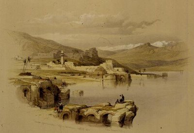 طبريا من الجدران ، صافيت في المسافة ، 22 أبريل 1839 ، اللوحة 37 من المجلد الأول من "الأرض المقدسة" ، نقشها لويس هاغي (1806-1885) حانة. 1842 (ليثو) بواسطة ديفيد (بعد) روبرتس