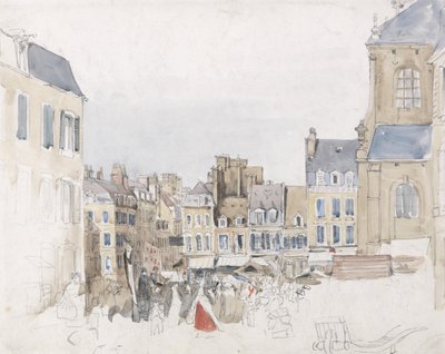 مكان سوق فرنسي ، حوالي عام 1829 (وزن - ج فوق الجرافيت على الورق) بواسطة ديفيد كوكس