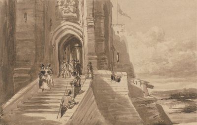 شخصيات على الدرج الخارجي للقلعة بواسطة David Cox