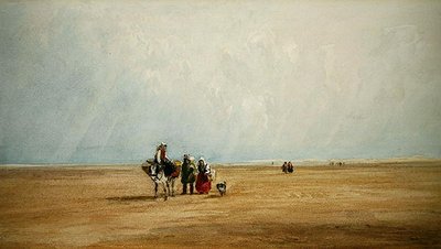 شخصيات مع حمار على شاطئ فرنسي (ألوان مائية على ورق) بواسطة ديفيد كوكس