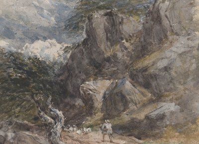الأغنام تقود في المناظر الطبيعية الصخرية ، كاليفورنيا. 1846. بواسطة ديفيد كوكس الأكبر