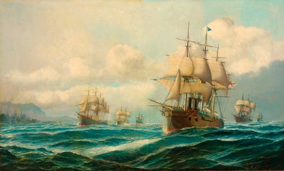 سرب نائب الأدميرال فيبس هورنبي يتدفق عبر الدردنيل في طريقه إلى القسطنطينية ، فبراير 1878 بواسطة ديفيد جيمس