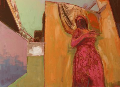Woman in Pink Dress, 2016, Mixed Media on Wood Panel بواسطة ديفيد ماكونوتشي