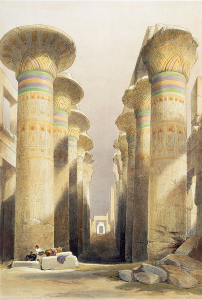 الجادة المركزية لقاعة الأعمدة الكبرى ، الكرنك ، مصر ، القرن التاسع عشر بواسطة ديفيد روبرتس