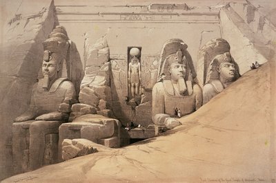 الارتفاع الأمامي لمعبد أبو سمبل العظيم ، النوبة ، من "مصر والنوبة" ، الطباعة الحجرية بواسطة لويس هاغي ، 1849 بواسطة David Roberts