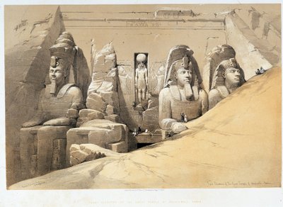 الارتفاع الأمامي للمعبد الكبير لأبو سمبل (أبو سمبل وأبو سمبل) ، النوبة (النوبة) في "الأرض المقدسة" ، لندن 1849 بواسطة ديفيد روبرتس