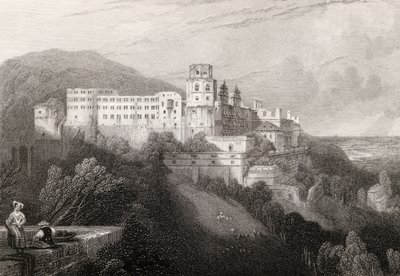 قلعة هايدلبرغ ، هايدلبرغ ، نقشها JTWillmore في "حجاج الراين" ، نُشر عام 1840 بواسطة ديفيد روبرتس