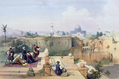 مسجد عمر يُظهر موقع المعبد ، اللوحة 8 من المجلد الأول من "الأرض المقدسة" التي نقشها لويس هاغه (1806-85) ، نُشر عام 1842 بواسطة David Roberts