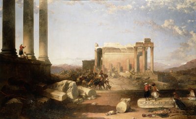 أطلال معبد الشمس في بعلبك ، 1861 بواسطة ديفيد روبرتس