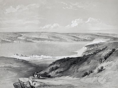 بحيرة طبريا ، من الرحلة إلى الأرض المقدسة ، مطبوعة على الحجر لديفيد روبرتس (1796-1864) بواسطة ديفيد روبرتس