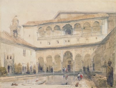 محكمة Myrtles ، Alhambra (أو Hall of Myrtles ، Alhambra) 1833 (قلم رصاص وألوان مائية على ورق) بواسطة ديفيد روبرتس