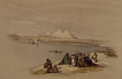 أهرامات الجيزة من النيل ، من "مصر والنوبة" ، المجلد 1 (ليثو) بواسطة ديفيد روبرتس