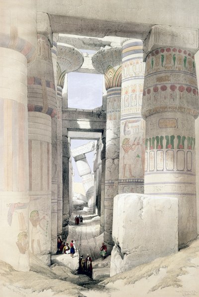 "منظر من خلال قاعة الأعمدة ، الكرنك" ، مصر ، حوالي عام 1845 بواسطة ديفيد روبرتس