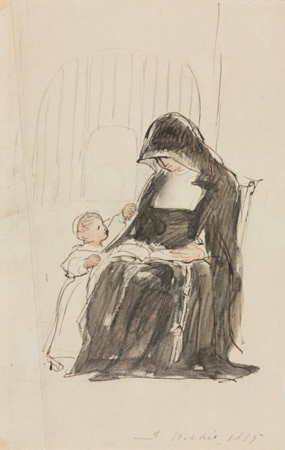 راهبة تقرأ لطفل بواسطة David Wilkie