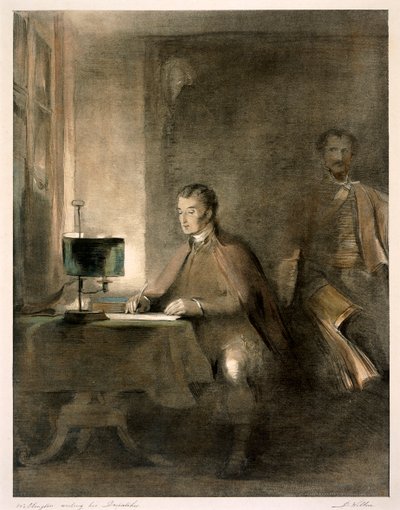 ويلينجتون يكتب إرسالياته ، c1836 بواسطة ديفيد ويلكي