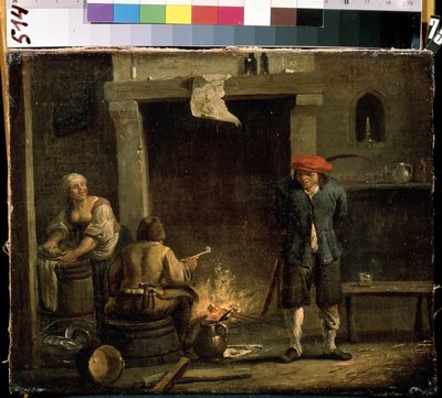 أمام المدفأة (في الفرن). لوحة ديفيد تينيرز الأصغر (1610-1690). زيت على خشب ، ٣٢ × ٥٣ سم بواسطة ديفيد تينيرز الأصغر