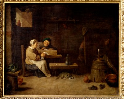 Restaurant Interieur شخصيتان بشعتان في نزل فلمنكي. لوحة ديفيد تينيرز الثاني الأصغر (1610-1660) القرن السابع عشر الشمس. 0.23x0.28 م باريس ، متحف اللوفر بواسطة ديفيد تينيرز الأصغر