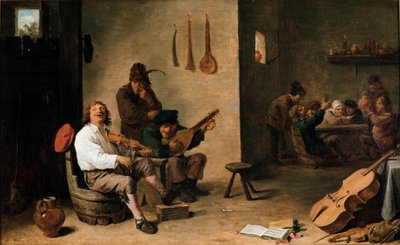 موسيقيون في لوحة حانة لديفيد تينيرز يونغ (1610-1690) القرن السابع عشر تورين ، جاليريا سابودا إيطاليا بواسطة ديفيد تينيرز الأصغر