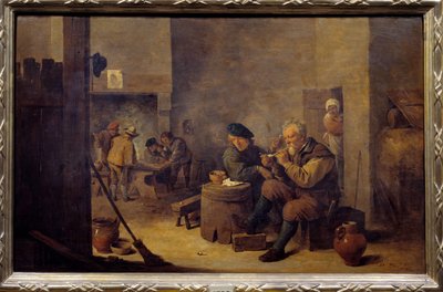 التدخين في نزل لوحة لديفيد تينيرز الثاني ذا يونغ (1610-1690) شمس القرن السابع عشر. 0،4x0،62 م مدريد ، متحف برادو بواسطة ديفيد تينيرز الأصغر
