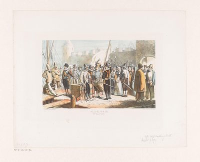مدنيون ورجال الميليشيات أمام قلعة سكان المدينة (القرن السادس عشر ، النصف الثاني) (العنوان على الكائن) بواسطة إمريك وبينجر