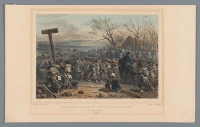 الفرنسية Leger rukt op ، 1832 الجيش الفرنسي يعبر الحدود (العنوان على الشيء) رسومات مصنوعة من الطبيعة عند حصار قلعة أنتويرب بواسطة رافيت (عنوان السلسلة على الكائن) بواسطة جيلوت فريرز