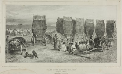 مكان توقف قافلة مولدافية تنقل الفحم، بيسارابيا، 5 أغسطس 1837 بواسطة Denis-Auguste-Marie Raffet