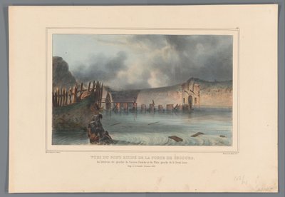 فيرنيلد بروج ، 1832 مناظر للجسر المدمر لبوابة الإنقاذ ، وللمدخل الأيسر من باستيون باسيوتو والجانب الأيسر من نصف القمر (العنوان على الجسم) رسومات مصنوعة من الحياة في حصار قلعة أنتويرب بواسطة رافيت (عنوان السلسلة على objec بواسطة جيلوت فريرز