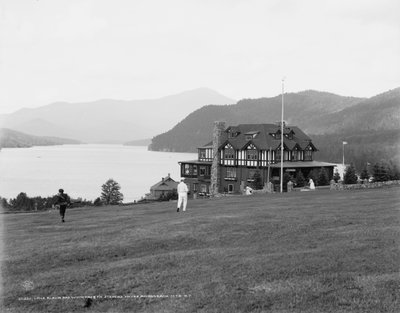 بحيرة بلاسيد وجبل وايتفيس من منزل ستيفنز ، جبال أديرونداك ، نيويورك ، c.1909 بواسطة شركة ديترويت للنشر