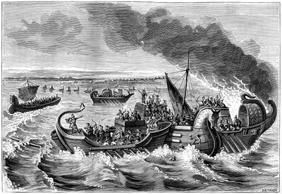 قتال بين السفن الرومانية و Veneti ، نهر لوار ، 56 قبل الميلاد 1882-1884. بواسطة ديتريش