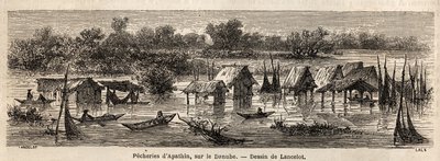 مصايد أسماك Apathin (صربيا) على نهر الدانوب. رسم لانسلوت لتوضيح رحلته من باريس إلى بوخارست في عام 1860. نقش في "" Le tour du monde "، تحرير إدوارد شارتون بواسطة ديودون أوغست لانسلوت