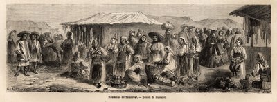 The walking population of Tesmevar (or Timisoara) in Romania. Engraving to illustrate the voyage from Paris to Bucharest, by Lancelot, draftsman, in 1860, published in “Le tour du monde, nouveau journal des voyages”, under the direction of Edouard Charton بواسطة ديودون أوغست لانسلوت
